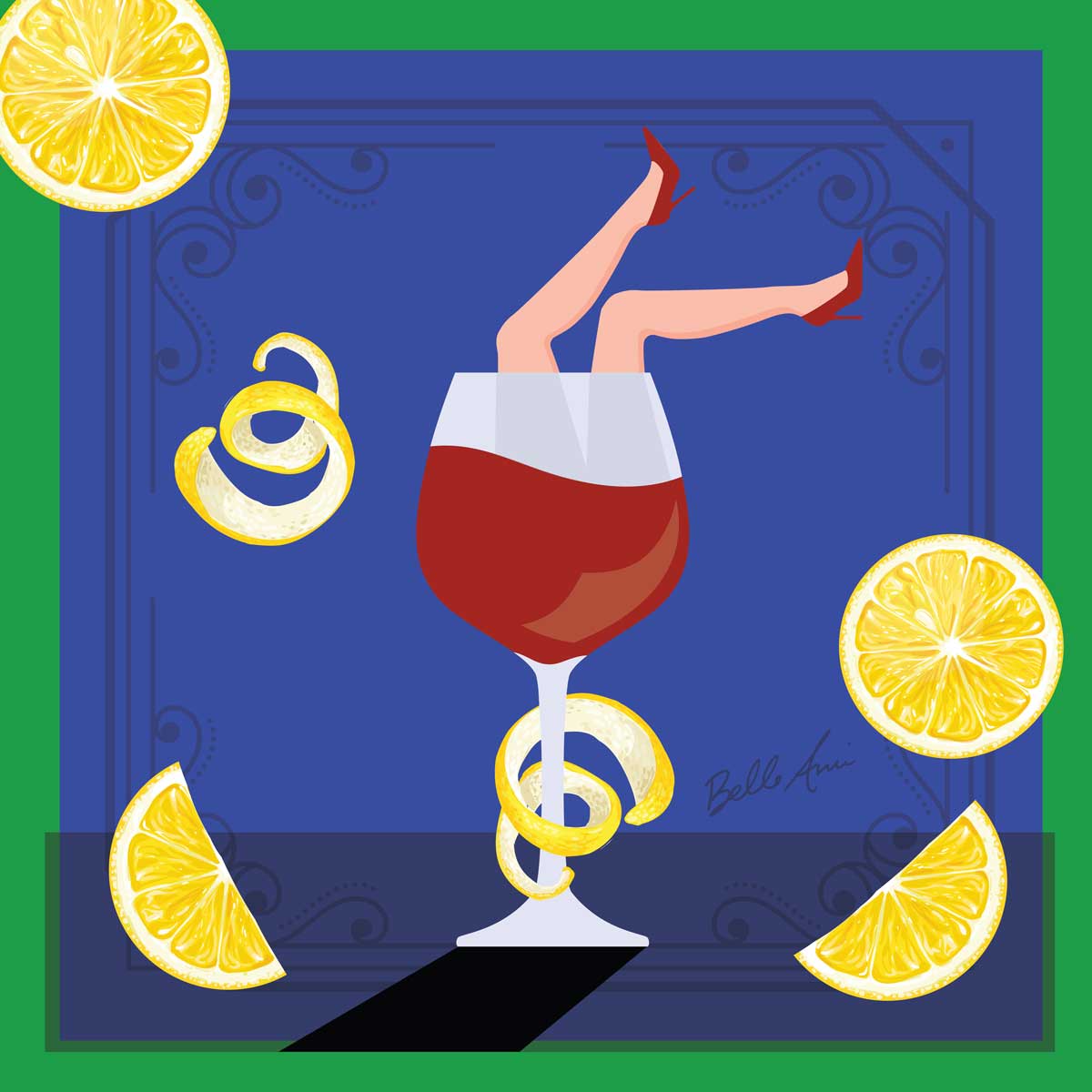 Wine Legs Lemon Art Scarf
