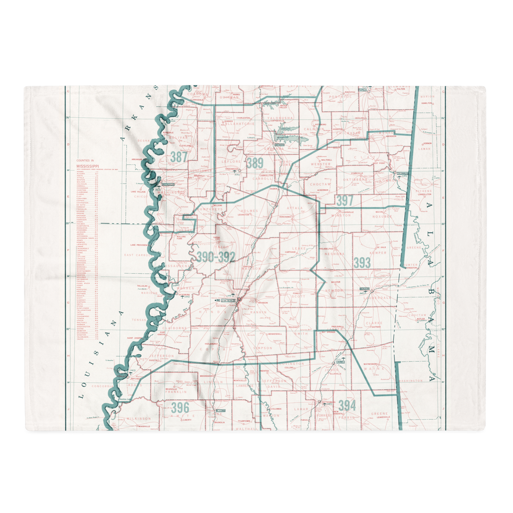 Vintage Mississippi Map Throw Blanket