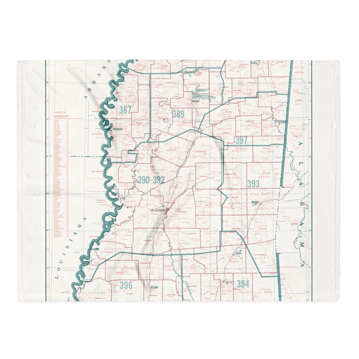 Vintage Mississippi Map Throw Blanket