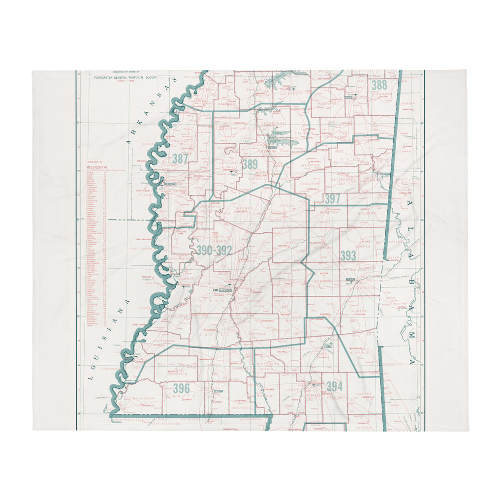 Vintage Mississippi Map Throw Blanket