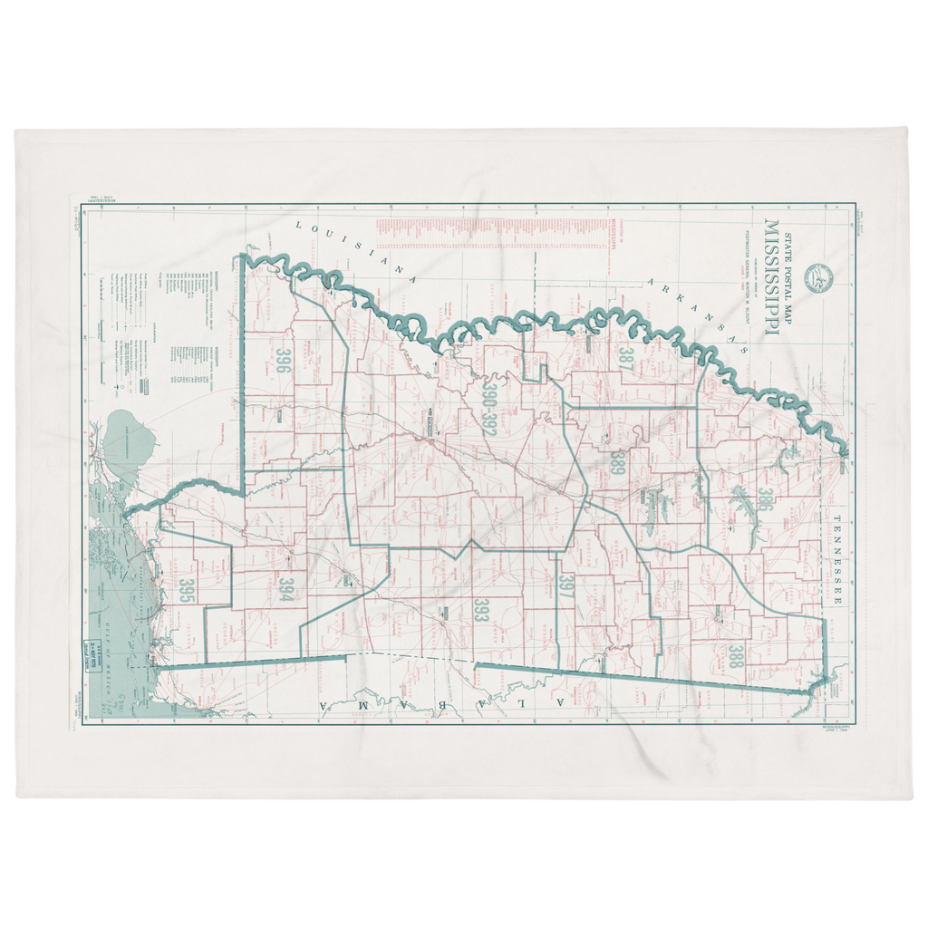 Vintage Mississippi Map Throw Blanket