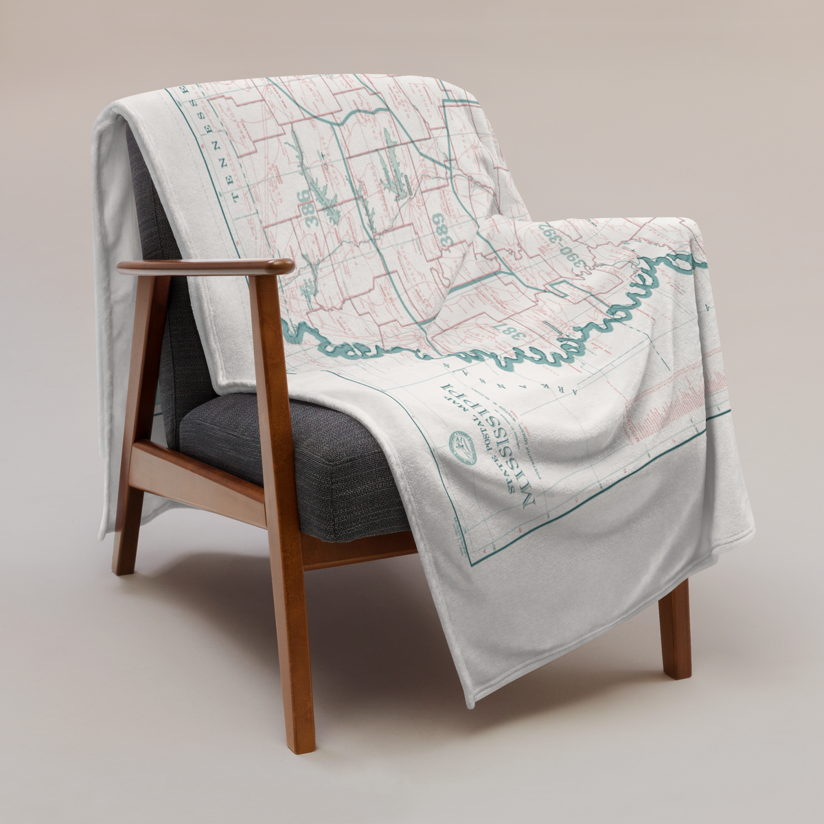 Vintage Mississippi Map Throw Blanket